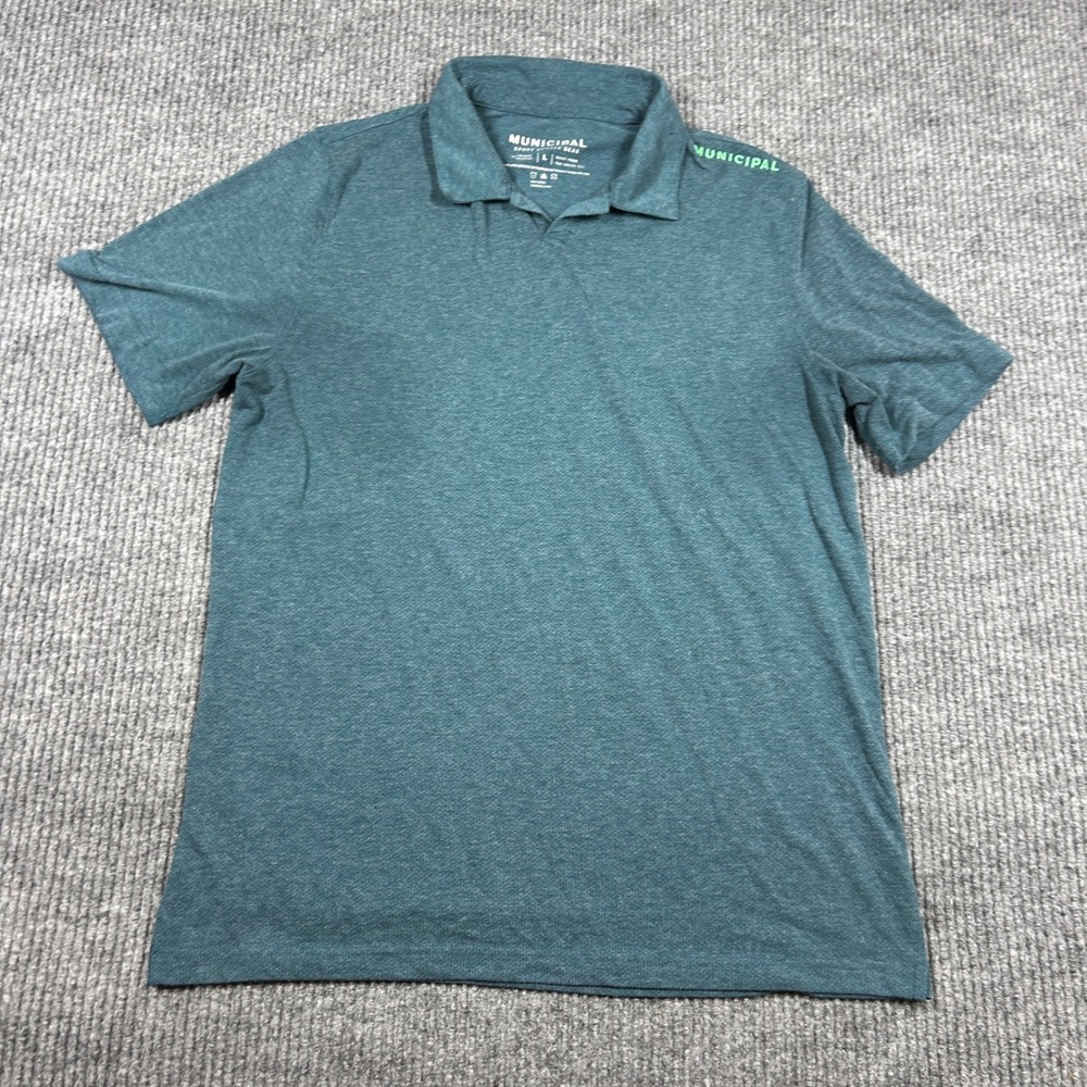 Municipal Sport Utility Gear Shirt Mens L Teal Short Sleeve Polo Heathered